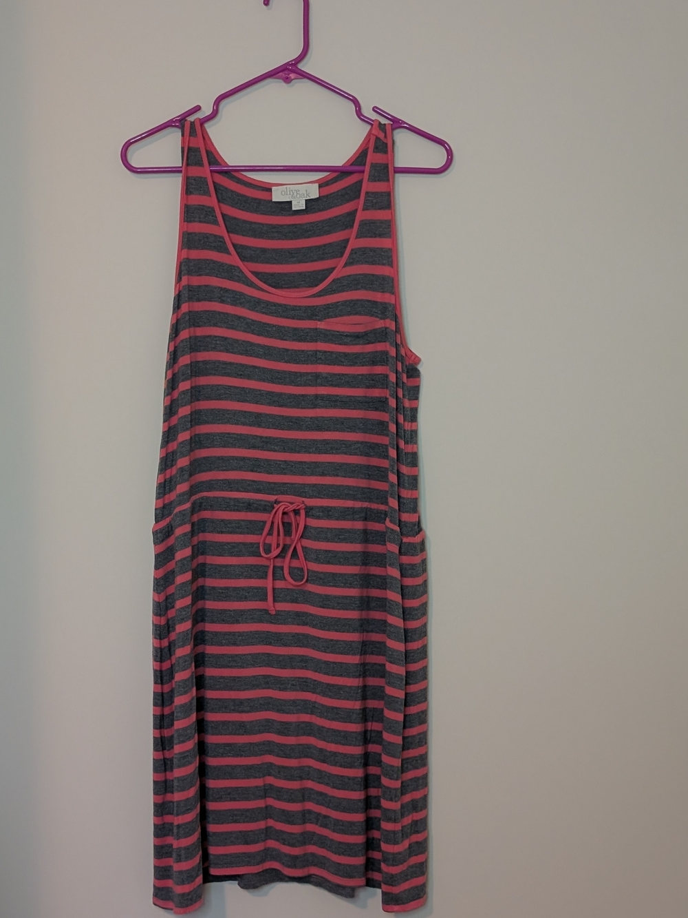 Olive & Oak Coral and Charcoal Striped Dress, Size Med